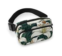 Fanny Packs for Women Men Belt Bag A White Dove Flies By Waist Bag Waterproof Waist Packs Phone Bag, Lily and Green Leaves, 20x13cm, Art Deco