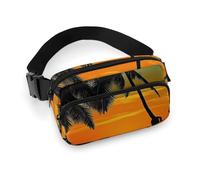 Fanny Packs for Women Men Belt Bag Birds Resting on Tree Branch Waist Bag Waterproof Waist Packs Phone Bag, Coconut Tree and Woman, 20x13cm, Art Deco