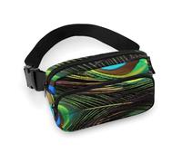 Fanny Packs for Women Men Belt Bag Black White Waist Bag Waterproof Waist Packs Phone Bag, Peacock Feathers, 20x13cm, Art Deco