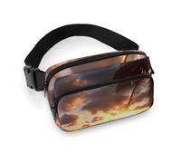 Fanny Packs for Women Men Belt Bag Cows Grazing Waist Bag Waterproof Waist Packs Phone Bag, Sunrise Tropical Palm Tree, 20x13cm, Art Deco