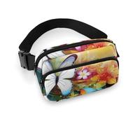 Fanny Packs for Women Men Belt Bag Dog on The Lawn Waist Bag Waterproof Waist Packs Phone Bag, Colorful with butterfly, 20x13cm, Art Deco