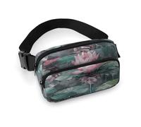 Fanny Packs for Women Men Belt Bag Gorgeous White Cat Waist Bag Waterproof Waist Packs Phone Bag, Peach Water Lily Painting, 20x13cm, Art Deco