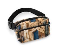 Fanny Packs for Women Men Belt Bag Ocean Beach Nautical Waist Bag Waterproof Waist Packs Phone Bag, Stone Rock House Landscape, 20x13cm, Art Deco