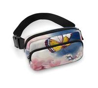 Fanny Packs for Women Men Belt Bag Penguin Wearing Flowers Waist Bag Waterproof Waist Packs Phone Bag, Flowers Butterfly, 20x13cm, Art Deco