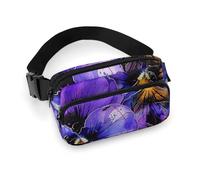 Fanny Packs for Women Men Belt Bag Sketch Style Vegetables Waist Bag Waterproof Waist Packs Phone Bag, Purple Tricolor Flowers, 20x13cm, Art Deco