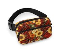 Fanny Packs for Women Men Cross Body - Red Plaid Sunflower Small Crossbody Bags for Women Men, Belt Bag Waist Packs for Workout Running Travel with Adjustable Strap