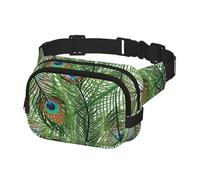 Fanny Packs for Women Men Waist Packs Bag Crossbody Belt Bag for Workout Running Travelling, Peacock Bird Feather