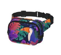 Fanny Packs for Women Men Waist Packs Bag Crossbody Belt Bag for Workout Running Travelling, Toucan and Colorful Plants