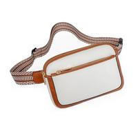 Fanny Packs for Women Vegan Leather Waist Packs with Adjustable Strap, Crossbody Purse Belt Bag for Women, A Off White-Brown, (L) 7.87in * (W) 5.70in * (H) 2.16in, Fashion