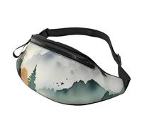 Fanny Packs Mountain birds watercolor Waist Pack for Women Men Sling Bag with Adjustable Strap Everywhere Belt Bags