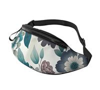 Fanny Packs Teal Grey And White Floral Waist Pack for Women Men Sling Bag with Adjustable Strap Everywhere Belt Bags