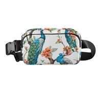 Fanny Packs Women Cute Waterproof Hip Pack Belt Bag Peacock Trees White Waist Pouches for Men, Peacock Trees White, 8 x 5.3 x 2.3 inch, Funny Cute, Peacock Trees White, 8 x 5.3 x 2.3 inch, Funny Cute