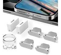 Fanoshon 4 Pack Metal Dust Plugs Silver Charging Port Caps Compatible with iPhone 14 13 12 11 Plus Pro Max iPad Airpods, Dust & Water Resistant Charging Port Protectors with Anti Lost Holders + Box