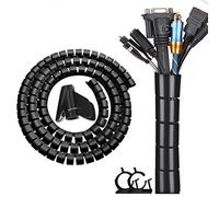 Fanoshon Black Computer Cable Management Sleeve Tube Under Desk Cord Organizer, 7/8 inch -5 ft Cover Wrap Easy to Install Messy Wire Solution for TV Office PC, Pet Chew and Bite Proof Cable Protector
