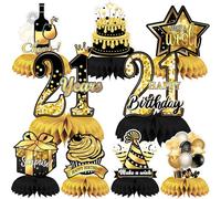 FANOST 21st Birthday Table Decorations for Him Her, Pack of 9 Gold and Black 21st Birthday Party Table Centerpieces, Legal Adult Boys Girls 21st Bday Party Honeycomb Centerpieces Decor