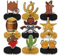FANOST Pack of 9 Western Cowboy Party Decorations, Cowboy Centerpieces for Tables, Cowboy Theme Birthday Baby Shower Rodeo Wild West Party Table Decor