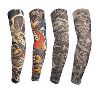 FANOST Tattoo Sleeves for Men Women 4 Pack - Fake Tattoo Sleeve Covers for Adults, Assorted Cool Designs, Stretchable & Breathable Fabric for Costume, Party & Sports