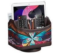 Fanousy 360° Rotating Remote Control Holder, PU Leather TV Remote Caddy Organizer Basket Storage Box with 5 Compartments for Pen, Pencil, Art Supplies, Makeup Brush, Office Desk Table Accessories