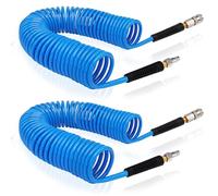 FANOVO 2PCS 10m Length Air Compressor Hose Polyurethane Recoil, 1/4" Europe Quick Coupler and Bend Restrictors for Air Compressor Accessories, 6mm ID x 9.5mm OD Blue Retractable Hose