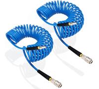 FANOVO 2PCS 5m Length Air Compressor Hose Polyurethane Recoil, 1/4" Europe Quick Coupler and Bend Restrictors for Air Compressor Accessories, 6mm ID x 9.5mm OD Blue Retractable Hose
