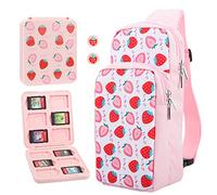 FANPL Carrying Case for Nintendo Switch/OLED/ Lite Travel Bag, Pink Shoulder Backpack Set with Game Case and Thumb Grip Caps, Switch Accessories Portable Crossbody Bag with Strawberry for Girls