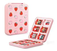 FANPL Game Case for Nintendo Switch 2/Switch OLED/Switch/Lite,12 Game Card and 12 Micro SD Card Slots, Pink Strawberry Game Cartridge Storage Holder