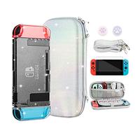 FANPL Glitter Case bundle for Nintendo Switch Accessories, Rainbow Sparkle Carrying Case for Switch and Joy Con Controller with Hard Protective Case and Screen protector, 2 Thumb Grips, Shoulder Strap