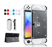 FANPL Improved Sparkle Case Set for Nintendo Switch OLED 2021, Hard PC Cover for Switch OLED Console and Soft TPU Joy Con Grip Case, Accessories with Screen Protector, 12 Thumb Grip Caps (Glitter)