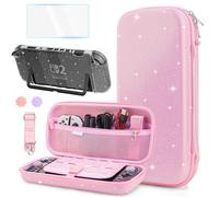 FANPL Pink Glitter Case for Nintendo Switch 2 Accessories, Cute Rainbow Sparkle Carrying Cover for Switch 2 and Joy Con with Glitter Protective Skin, Screen protector, 2 Thumb Grips, Shoulder Strap