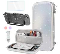 FANPL Silver Glitter Case for Nintendo Switch 2 Accessories, Cute Rainbow Sparkle Carrying Cover for Switch 2 and Joy Con with Glitter Protective Skin, Screen protector, 2 Thumb Grips, Shoulder Strap