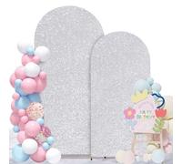 Fanqisi 2 Set Sequin Arch Backdrop Covers Silver Arch Cover 6FT, 7.2FT Round Top Chiara Backdrop Cover for Bridal Shower Ceremony Party Decor