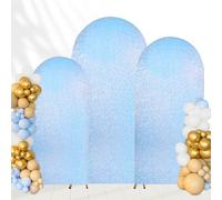 Fanqisi 3 Set Wedding Arch Cover Mermaid Blue Shimmer Backdrop Covers 6FT, 6.6FT, 7.2FT Spandex Fitted Backdrop Covers for Party Photography Decoration