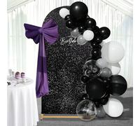 Fanqisi 7.2FT Arch Backdrop Cover Black Sequin Arch Covers Sparkly Fabric Background Stand Covers for Party Wedding Photography Decor