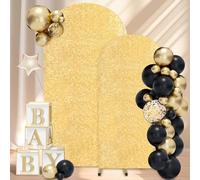 Fanqisi Arch Backdrop Set of 2 Spandex Fitted Covers - Gold Sequin 6FT, 7.2FT Sparkly Covers for Party Wedding Banquet