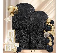 Fanqisi Black Arch Backdrop Covers Set of 2 Arch Cover 6FT, 7.2FT Sparkly Fabric Backdrop Covers for Halloween Party Ceremony Decorations