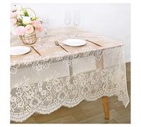 Fanqisi Ivory Lace Tablecloth 2 Pieces 60x120 Inches Classic Wedding Lace Tablecloths Overlay Party Table Cover for Bridal Shower Reception Table Decoration
