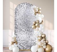Fanqisi Silver Payette Sequin Arch Covers: 6.6FT Arch Backdrop Cover Gold Sparkly Backdrop Cover for Party Bridal Shower Decor