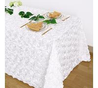 Fanqisi White 3D Floral Satin Raised Rosettes Tablecloth Rectangular 90x132 Inches Rosette Tablecloth for Wedding Baby Shower Table Bridal Shower Meeting Events Decoration