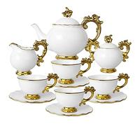 fanquare 15 Pieces British Porcelain Tea Set, Royal Gift Coffee Service Set, White Teapot, Sugar Bowl, Milk Jar, Cup and Saucer