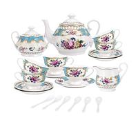 fanquare 15 Pieces British Porcelain Tea Set, Vintage Rose Flowers Ceramic Coffee Set, Wedding Tea Service for Adults