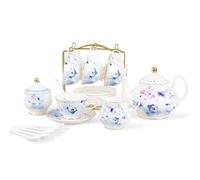 fanquare 15 Pieces Colorful Porcelain Tea Set, British Blue Flowers Ceramic Coffee Set, Modern Tea Service for 6 (FKT0531)