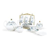 fanquare 15 Pieces Porcelain Tea Set Service, Blue Floral Afternoon Tea Set, British Coffee Cup and Saucer Set (Blue Rose)