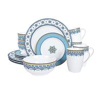 fanquare 16-Piece Blue and White Dinner Sets,Service for 4,Porcelain Tableware Set,Dinnerware Sets with Kitchen Plates,Cereal Bowls,Coffee Mug