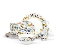 fanquare 16-Piece Porcelain Tableware Sets, Glod Vintage Dinner Sets, Service for 4, Butterfly Floral Dinnerware Sets