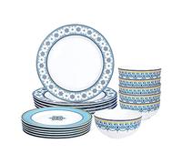 fanquare 18-Piece Blue and White Dinner Sets,Service for 6,Porcelain Tableware Set,Dinnerware Sets with Kitchen Plates,Cereal Bowls