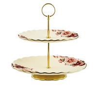 fanquare 2 Tier Floral Ceramic Cake Stand, Fruit Tower Stand, Porcelain Dessert Tray for Wedding, Birthday, Party