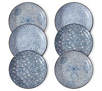 fanquare 20cm Blue and White Dinner Plates - Set of 6, Ceramic Dinner Plates for Pasta, Pancakes, Steak - Dishwasher & Microwave Safe