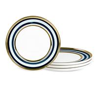 fanquare 20cm Porcelain Dinner Plates Sets of 4 Blue Striped Dessert Plates with Golden Rimmed, Vintage Breakfast Plate Serving Dishes for Steak Pasta Pancakes
