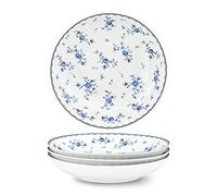 fanquare 20cm Porcelain Salad Plates Set of 4, Spring Floral Patterned Side Plates, Blue and White Dinner Service