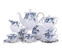 fanquare 21 Pieces Blue Rose British Afternoon Tea Set, Romantic Wedding Birthday Gift Tea Set, Porcelain Coffee Set for Adults